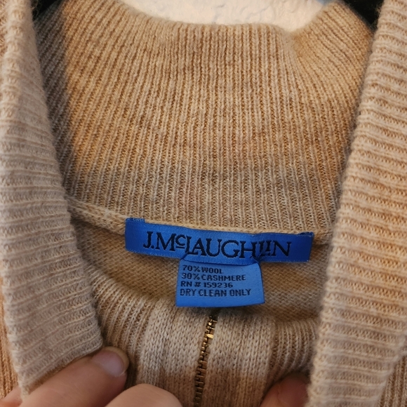 J. McLaughlin Cashmere Wool Cozy Tan Cream Poncho Shawl One Size Coastal Grandma - Picture 4 of 6